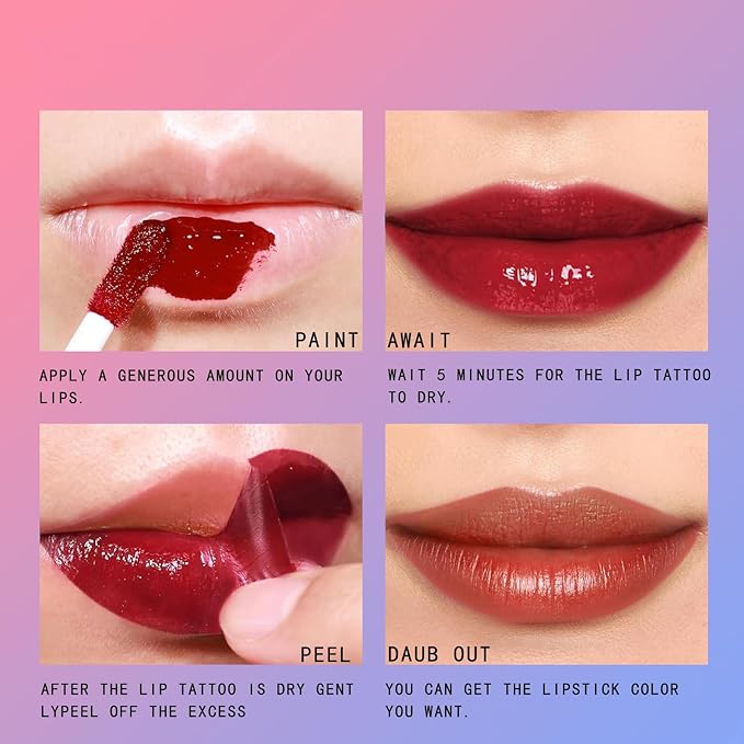 3 Colors Peel Off Matte Lip Tint, Peel Off Lip Stain, Matte Lasting Tattoo Lip Gloss, Non-Stick Cup Liquid Lipstick Tinted Lip Stain,Waterproof Formula (1&2&3#)