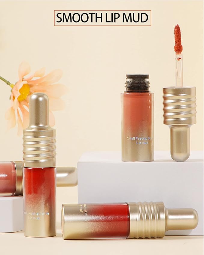 Velvet Lip Mud Tinted, Matte Lip Cream Lip Gloss, Velvet Matte Finish, Blendable High-Pigmentation Silky Creamy Texture, Lightweight, Soft, Moisturizing, Korean Lipstick Makeup Gift for Women Girl-#02