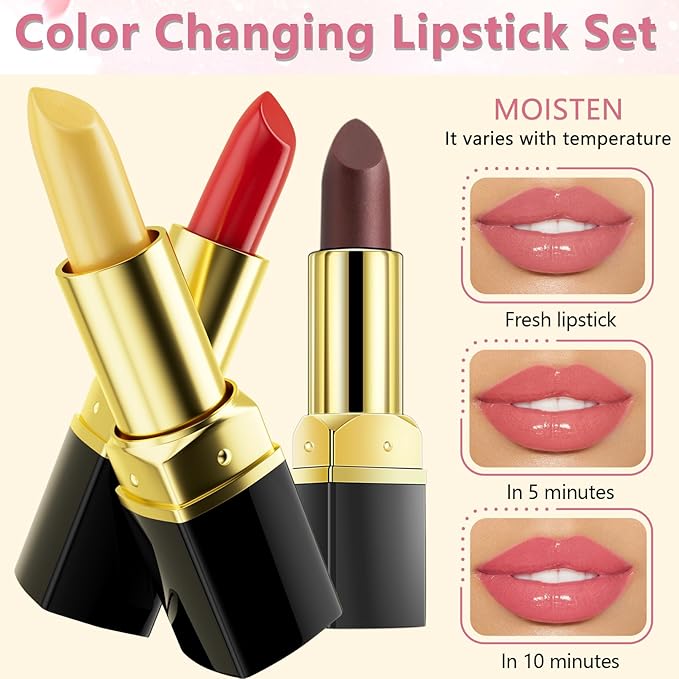 Jeffbaubl 3 Pcs Lip Balm Lipstick, YACAISI Color Changing