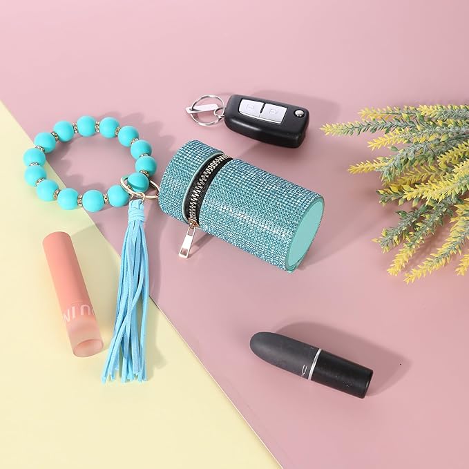 Lipstick Keychain, Leather Diamond Lip Gloss Holder, Stylish Gloss