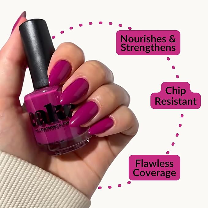Nail Strengthener & Nail Polish Duo, Nail Repair for Damaged Nails, Nail Hardener & Growth, Non Toxic, Professional Applicator Brush, Keratin Enriched (Berry Me) - CAKE Power Boost (1 fl oz)