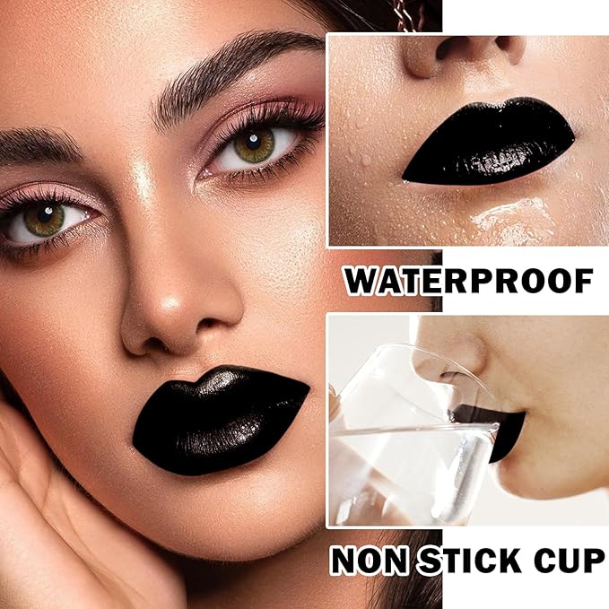 3 in 1 Lipstick and Lipliner Set,Lip Liner and Lipstick Set 3Pcs,Black Matte Lipstick Lip Liner,Moisturizing Velvet Lip Gloss Set,Long Lasting Waterproof Lip Stain Liquid Lipgloss Set for Women Halloween Gothic Makeup