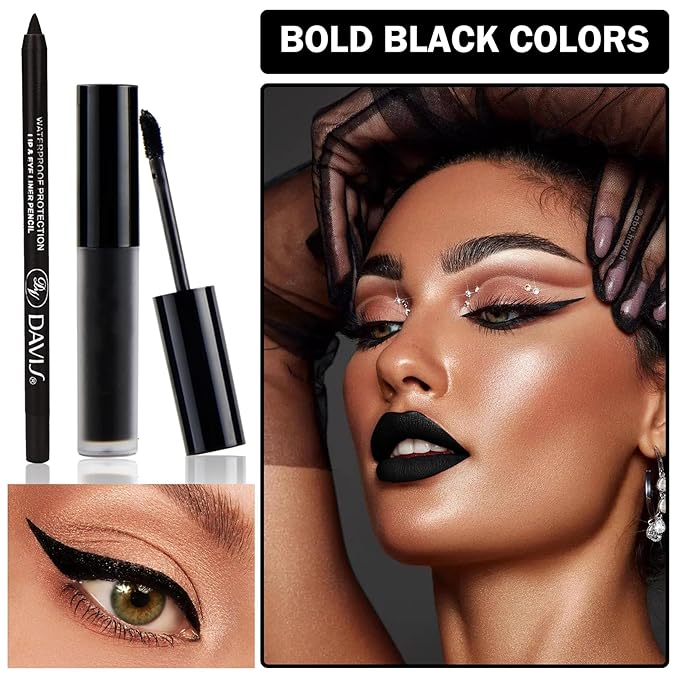 Black Matte Lipstick and Lip Liner Pencil Set Black Liquid Lipstick Lip Gloss Set Smudge Proof Long-lasting Lip Stain Suitable for Halloween Goth Cosplay Makeup Black Lip Makeup