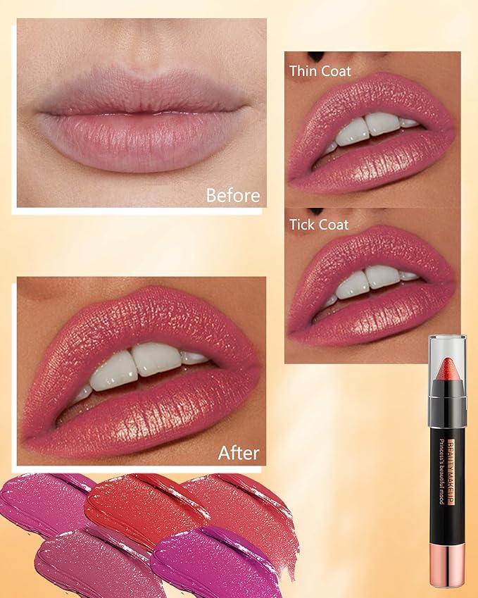 Metallic Diamond Glitter Matte Lipstick Crayon Pencil, Long Glitter