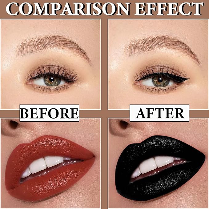 Black Matte Liquid Lipstick,2 Pcs Lip Liner Gloss