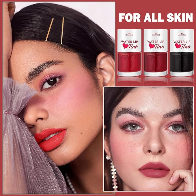 3PCS Lip Tint Stain Set Water Tint Vivid Color Lip Stain Long Lasting Waterproof Lip Gloss Moisturizing Multi-Use Matte Liquid Lipstick Lip and Cheek Tint Makeup - Set B