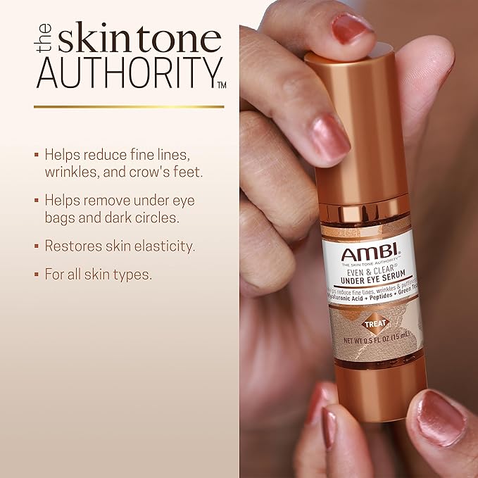 Ambi Even & Clear Under Eye Serum for All Skin Types; Anti Aging Formula features Peptides, Hyaluronic Acid, and Vitamin A to help Reduce Fine Lines, Wrinkles, and Dark Circles , 0.5 Ounce