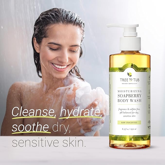 Tree to Tub Unscented Shea Butter Body Lotion for Dry Skin & Unscented Body Wash for Sensitive Skin - pH Balanced Fragrance Free Sensitive Lotion and Body Wash for Women & Men - Sulfate Free