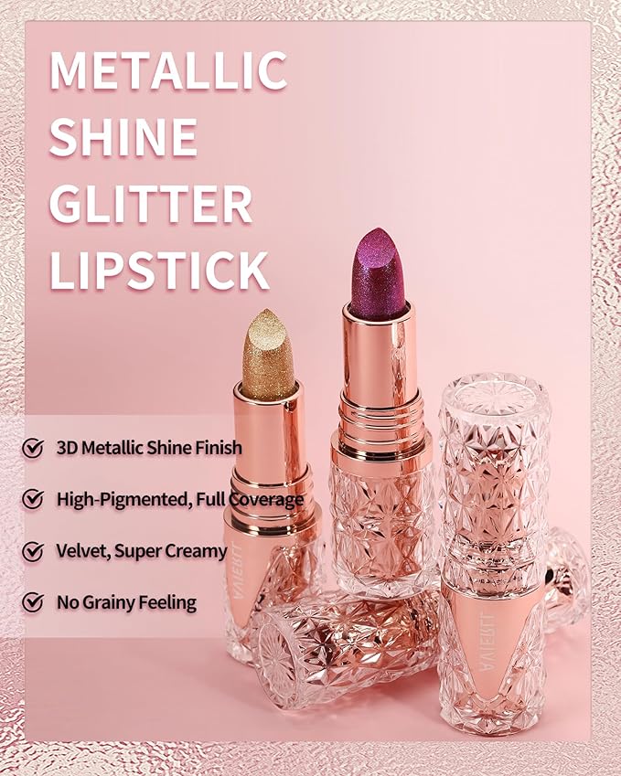 Shimmer Lipstick Long Lasting for Women with Metallic 3D Shine Hydrating Formula, Diamond Nude Glitter Lip Balm Tinted Glossy Lip Gloss High Impact Lip Color Nonstick Full-Coverage Lip Makeup-06