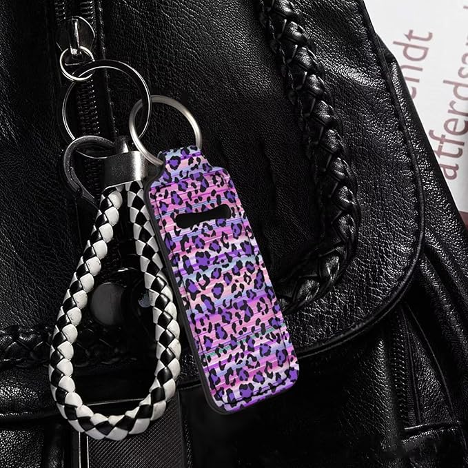 Horeset Purple Leopard Print Lipstick Holder Keychains Stylish Ring