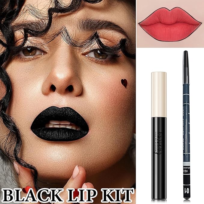 2 PCS Black Matte Liquid Lipstick and Lip Gloss