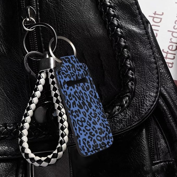 Horeset Blue Leopard Print Chapstick Holder Keychain Lipstick Vintage
