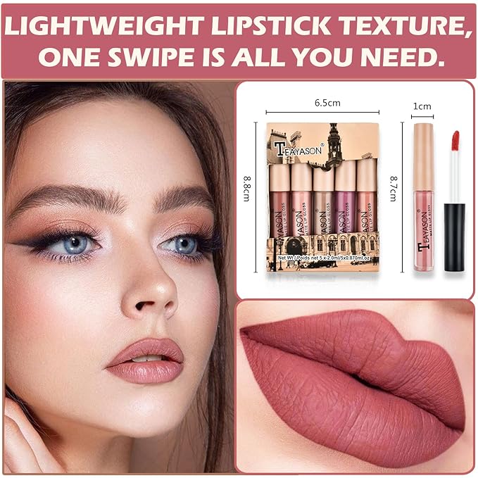 NVLEPTAP 5PCS Nude Matte Lipstick Liquid Lipstick Set Gloss