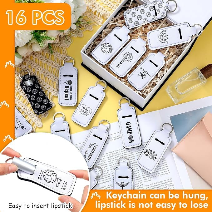 16 Pcs Volleyball Lipstick Holder Keychains Bulk Volleyball Gifts