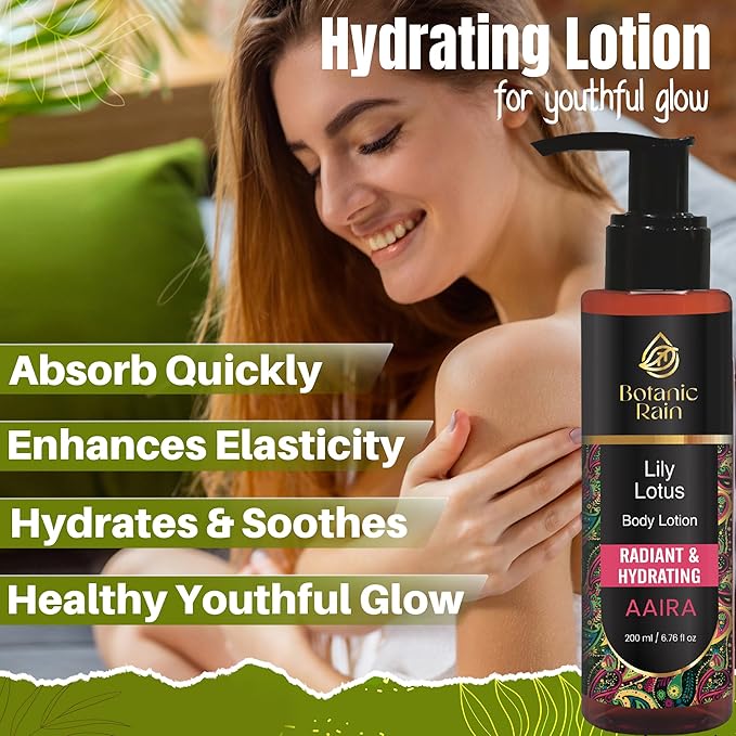 Organic Body Lotion For Crepey Skin Repair For Women, Natural Moisturizer With Lily & Lotus, Vegan and Ayurveda Products 6.76 fl oz (Pack of 2)
