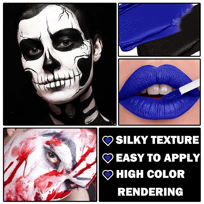 4PCS Black Blue White Liquid Lipstick Halloween Fake Smudge