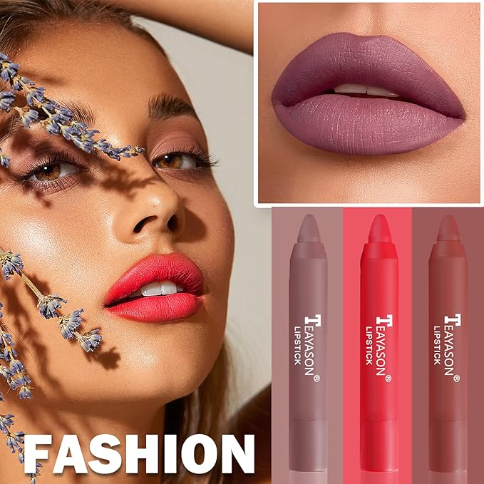 3PCS Nude Lipstick Set Matte Lip Stick Waterproof Long