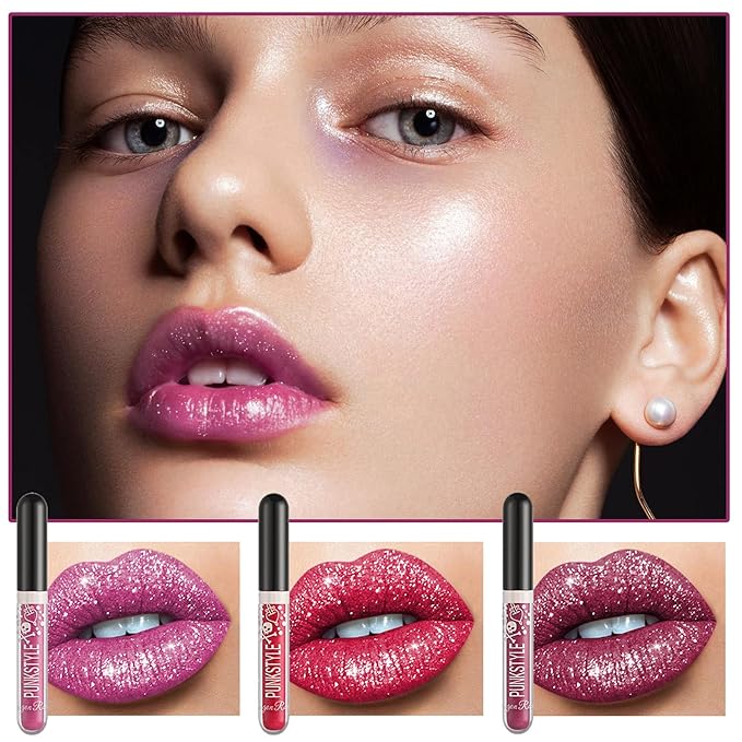 NVLEPTAP 3PCS Liquid Glitter Lipstick Glitter Lip Gloss Glitter