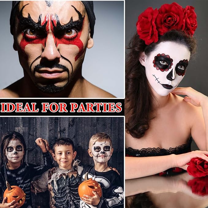3 PCS Matte Black & White & Red Liquid Lipstick,Professional Halloween Special Effects Makeup Long Lasting Waterproof Face Body Paint Lip Gloss for Cosplay Goth Makeup