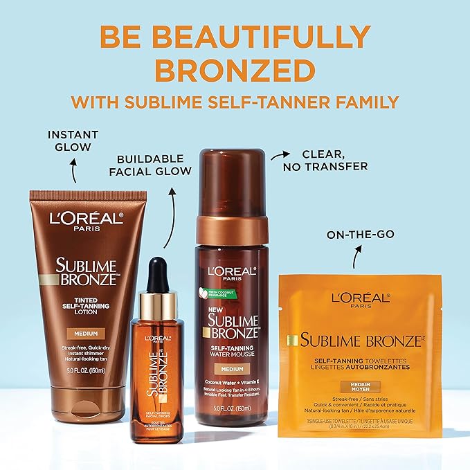 L'Oreal Paris Sublime Bronze Self Tanning Towelettes, Streak-Free, Natural Looking Tan, 6 ct (Pack of 2)