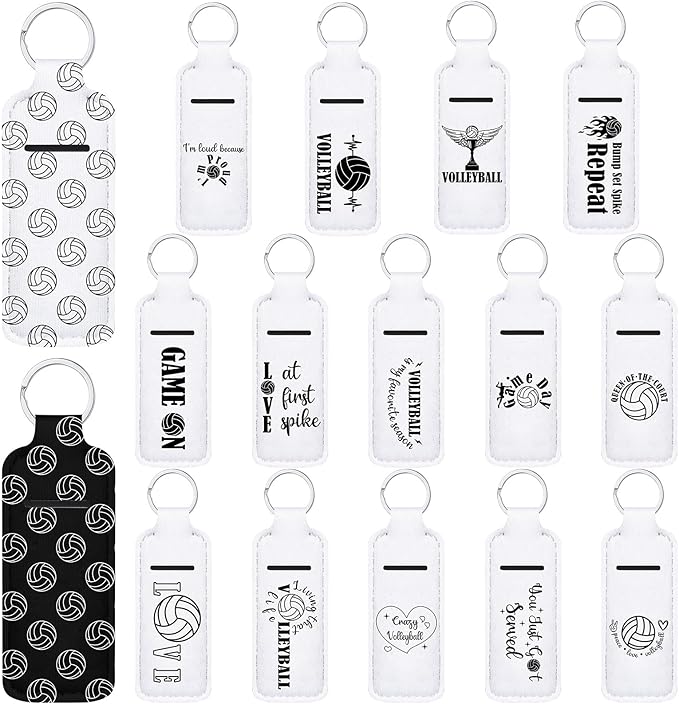 16 Pcs Volleyball Lipstick Holder Keychains Bulk Volleyball Gifts