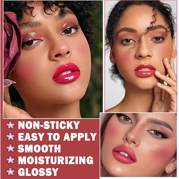 3PCS Lip Tint Stain Set Water Tint Vivid Color Lip Stain Long Lasting Waterproof Lip Gloss Moisturizing Multi-Use Matte Liquid Lipstick Lip and Cheek Tint Makeup - Set B