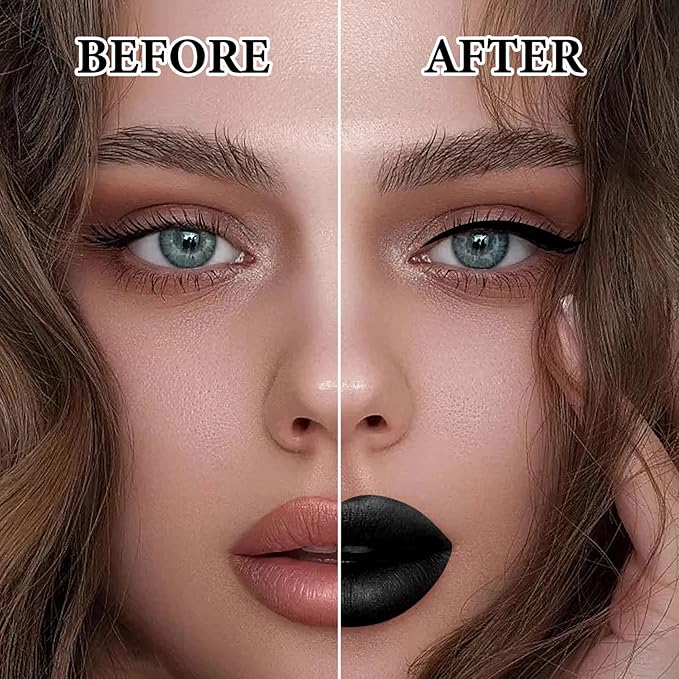 2Pcs Black Lip Liner and Lipstick Set,Matte Black Smudge