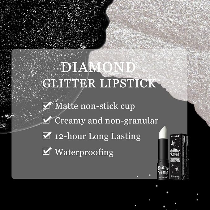 Glitter Lipstick, Women's Diamond Shiny Matte Lip Gloss, Glitter