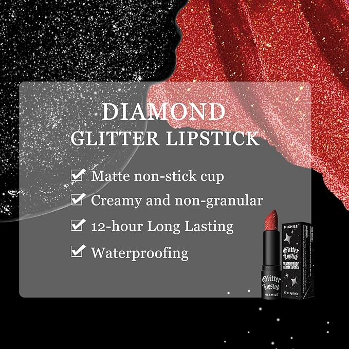 Glitter Lipstick, Women's Diamond Shiny Matte Lip Gloss, Glitter