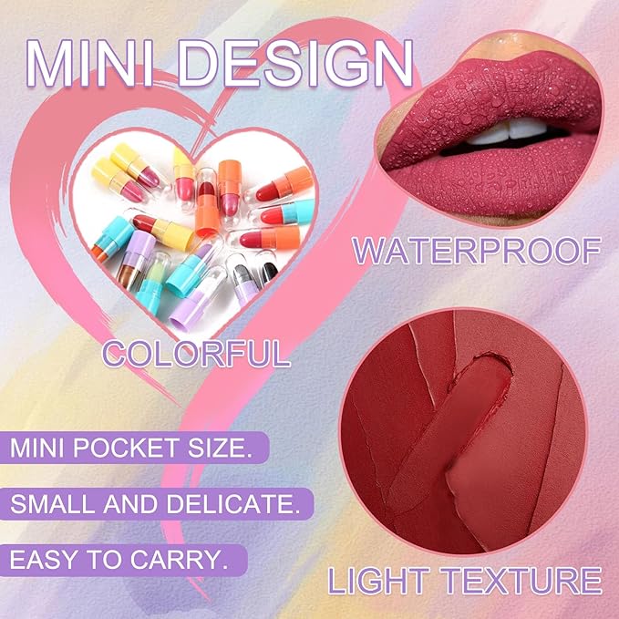 16PCS Mini Lipstick Set,Multi Colored Ultra Matte Color Changing
