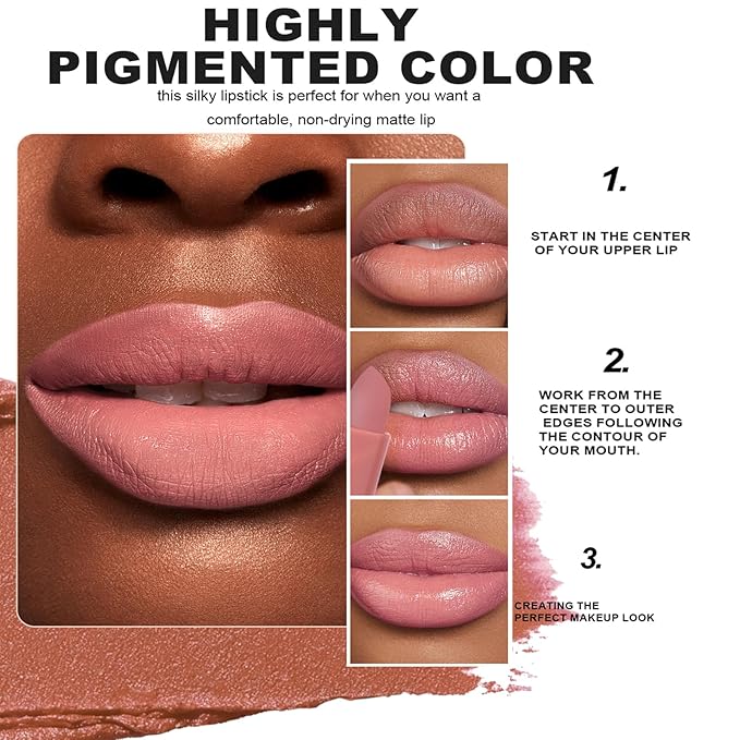 6 Colors Nude Lipstick, Matte Velvet Smooth Solid Long