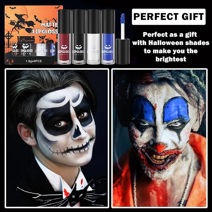 4PCS Black Blue White Liquid Lipstick Halloween Fake Smudge