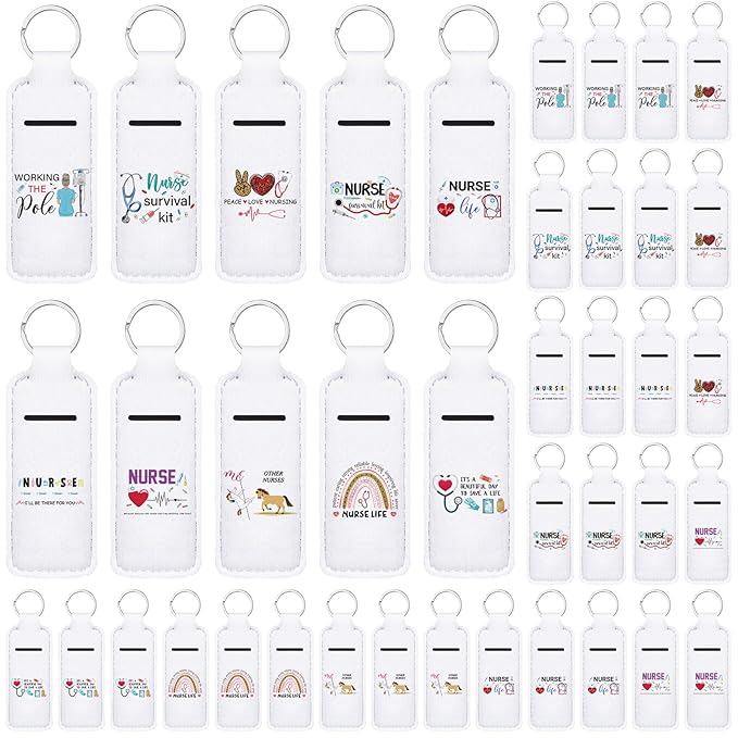 Ctosree 40 Pcs Nurse Week Gifts for Women Lip Balm Lipstick Holder Keychain with Inspirational Words Portable Clip on Lip Gloss Sleeve Pouch Nurses for Travel Accessory, 10 Pattern