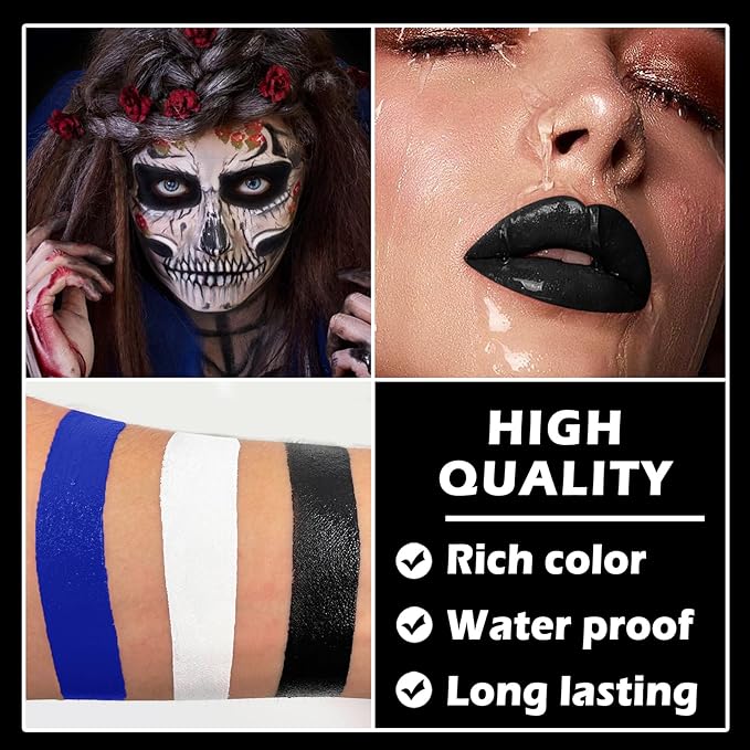 4PCS Black Blue White Liquid Lipstick Halloween Fake Smudge