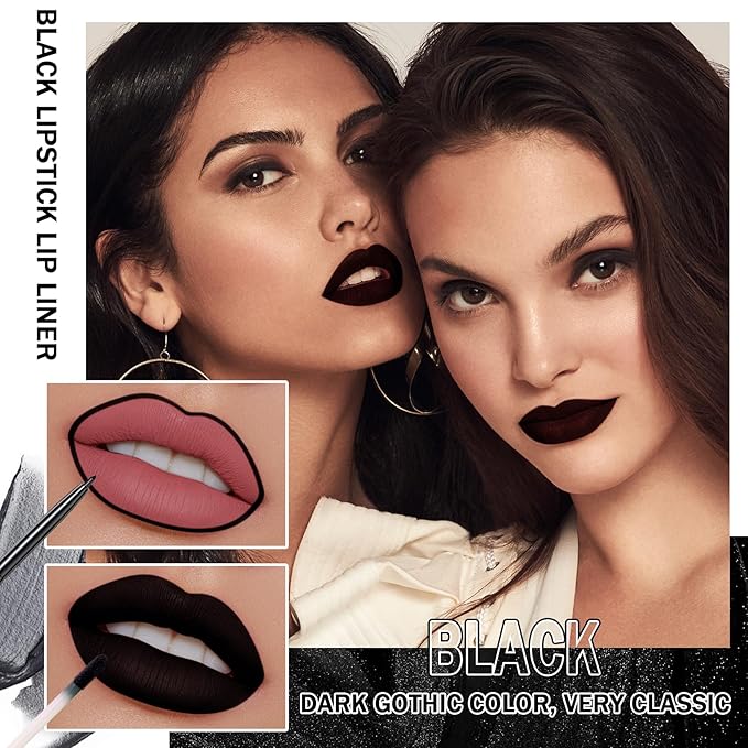 3Pcs Black Matte Liquid Lipstick and Lip Liner Long