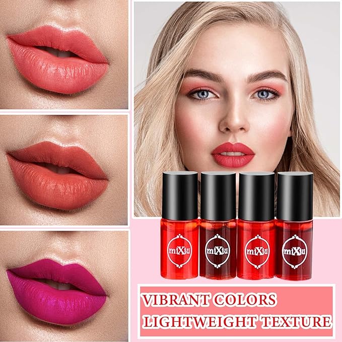 4Pcs Lip Tint Stain Set,Lip Liquid Lipstick Water Gloss