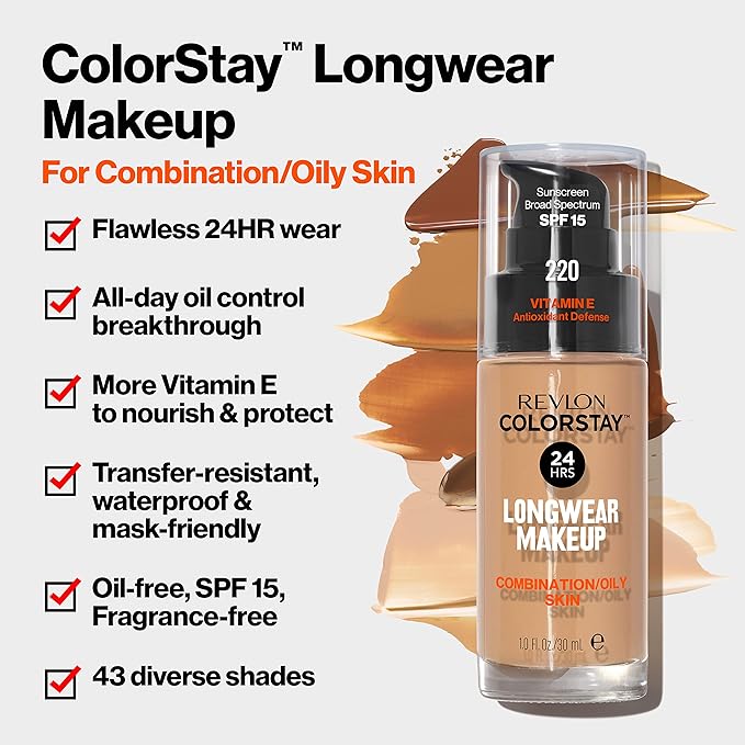 Revlon Liquid Foundation, ColorStay Face Makeup for Combination Cappuccino (410), 1.0 oz