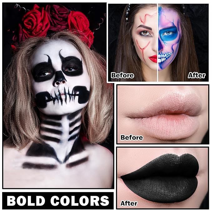 4PCS Black Blue White Liquid Lipstick Halloween Fake Smudge