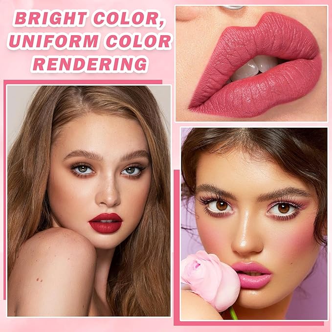 2PCS Lip Tint Lip Stain Set, Velvet Lip Gloss Water Lip Tint Stain Multipurpose Liquid Lipstick Lip Stain Long Lasting Waterproof, Non-Sticky, Lip & Cheek Tint Tinta Para Labios Lip makeup - Set C