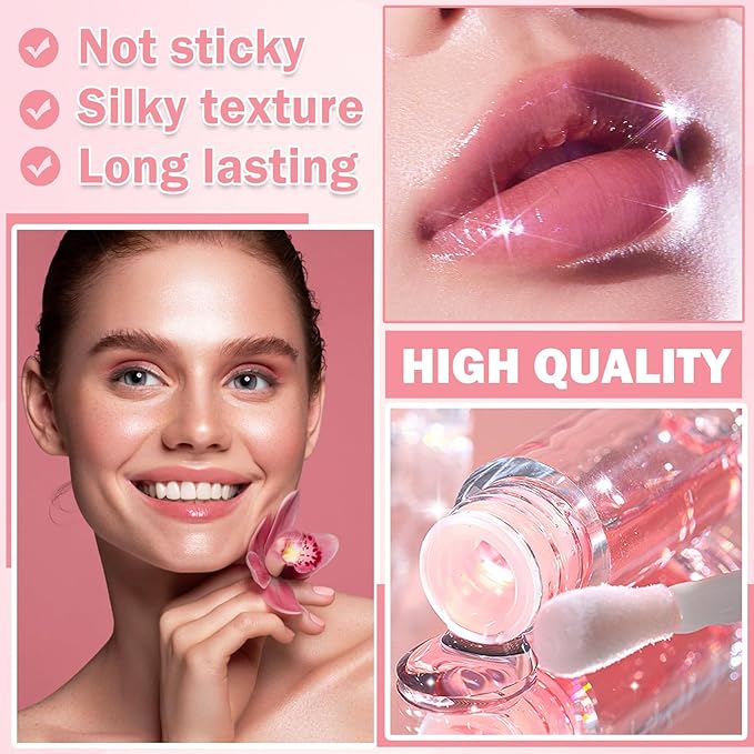 2PCS White Peach Lip Oil Crystal Jelly Lip Gloss