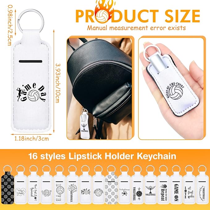 16 Pcs Volleyball Lipstick Holder Keychains Bulk Volleyball Gifts