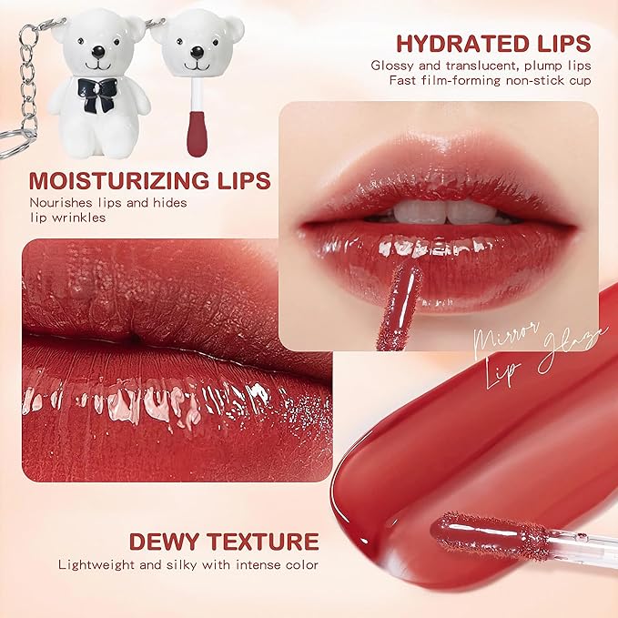 Yasovigi Bear Lip Gloss Keychain, Mirror Lip Tint Yasovigi
