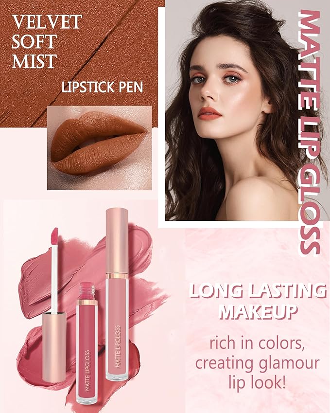 Matte Liquid Lipstick Lip Gloss Kit-6Pcs Dark Ruby Gloss