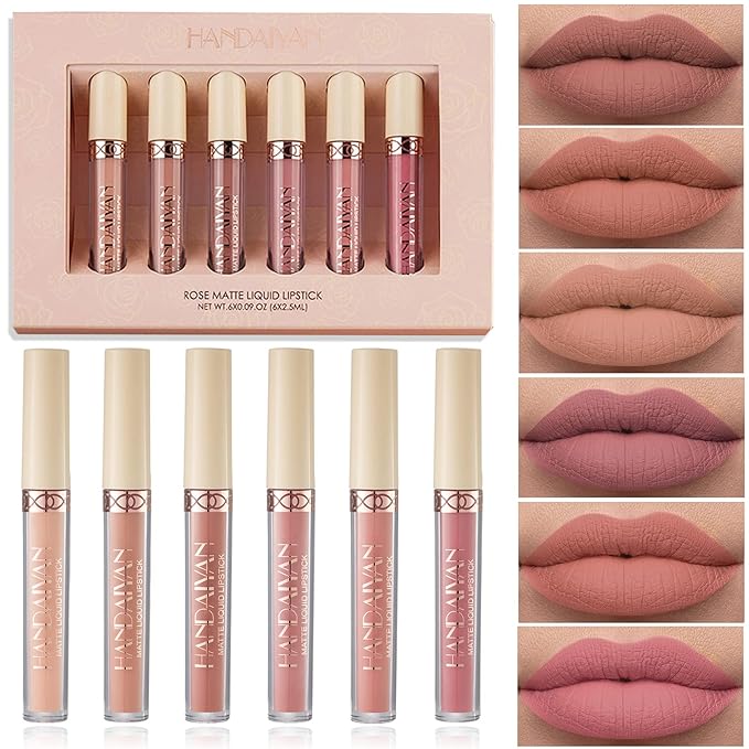 6PCS Matte Liquid Lipstick Sets,Nude Lip Stain,Lasting Waterproof Stain,Lasting