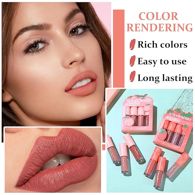AWCCXMYM 4Pcs Nude Lipstick Set Lip Stain Lip Gloss