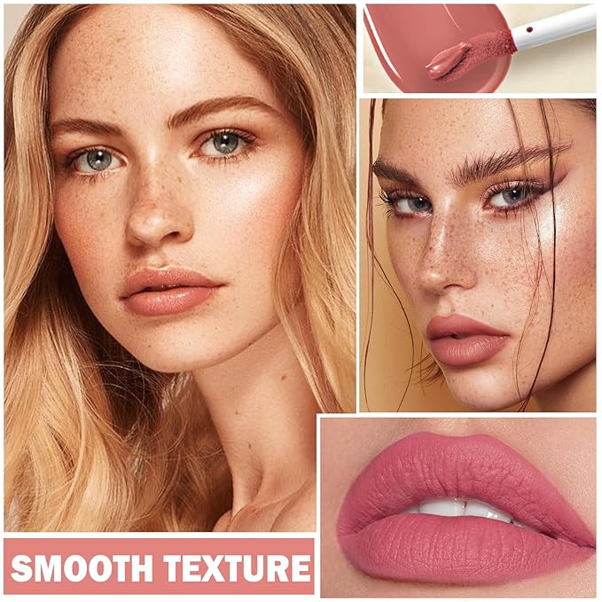3PCS Matte Nude Lipstick Set Liquid Lipstick Lip Gloss Set,Matte Velvety Lip Stick High Pigmented Lip Tint Lip Stain Set for Daily Makeups - Set C