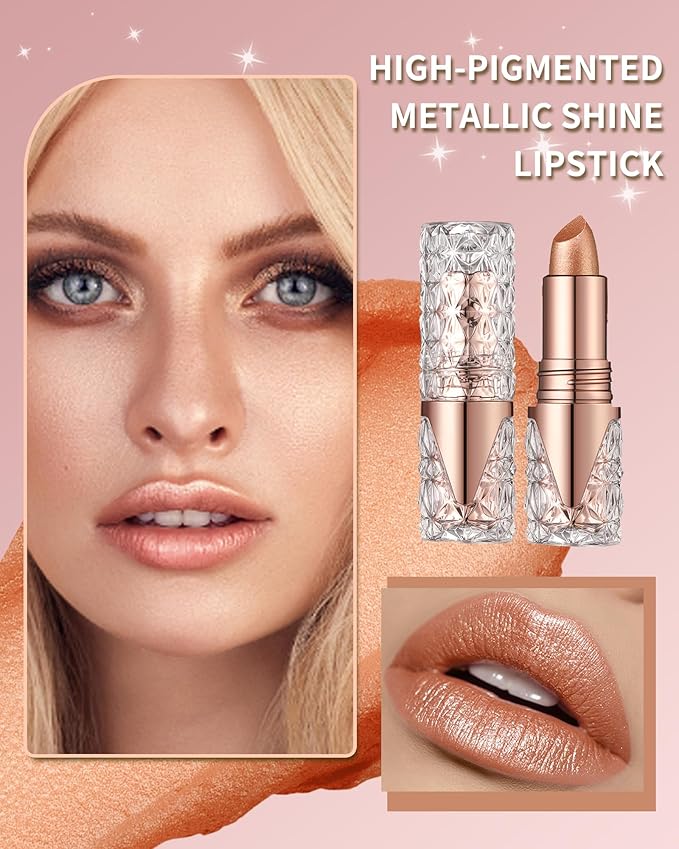 Glitter Lipstick Long Lasting,3D Metallic Liquid Lipstick Matte to Shimmer,Hydrating Non-Stick Lip Gloss,High Impact Lip Red Color Long Lasting Waterproof Transfer-proof Lip Stick Makeup for Women-05