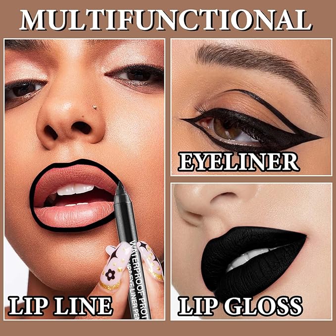 Black Matte Liquid Lipstick,2 Pcs Lip Liner Gloss