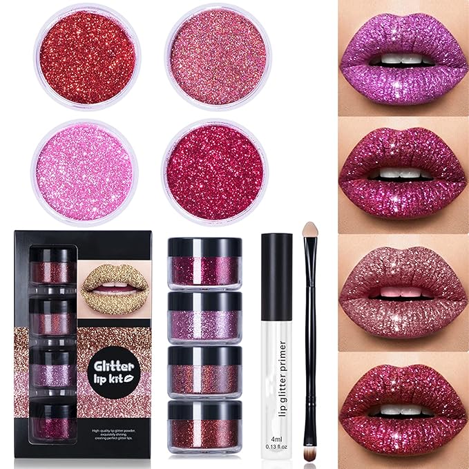 MAEPEOR Glitter Lip Kit 4 Colors Diamond Metallic Glitter
