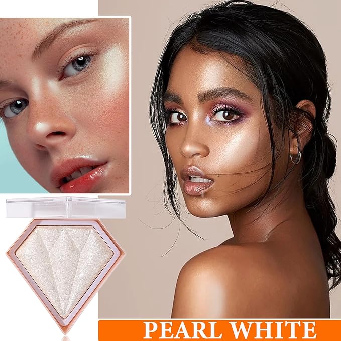 Glitter Blush Shimmer Highlighter Blusher Powder Makeup Face Pearl White)